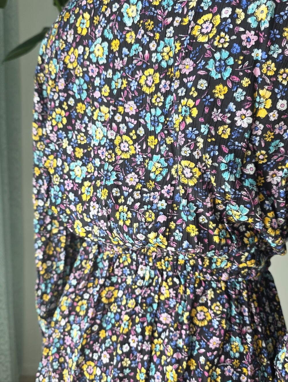 Zara Floral Mini Dress Black Colorful Long Sleeve - Picture 6 of 7